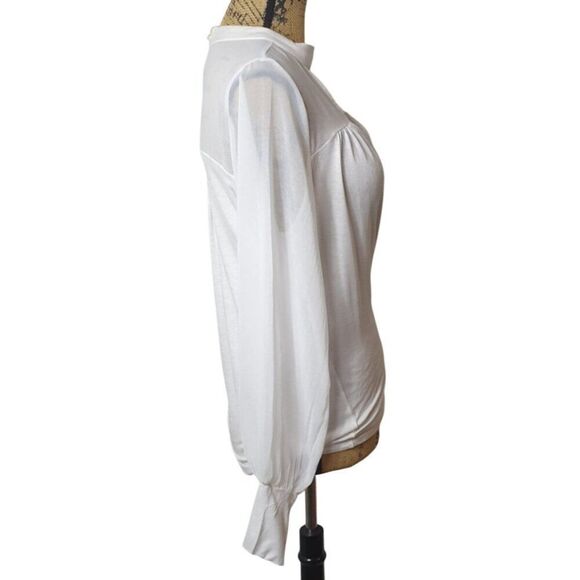 Maurices Womens Chiffon Blouse M White Keyhole Neck Sheer Office Chic Elegant - Picture 5 of 7